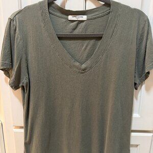 Perfect White Tee Olive Green V-Neck Tee | Made in USA | Size S